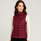 Gilet matelassé léger femme à col montant, treize coloris, vin rouge