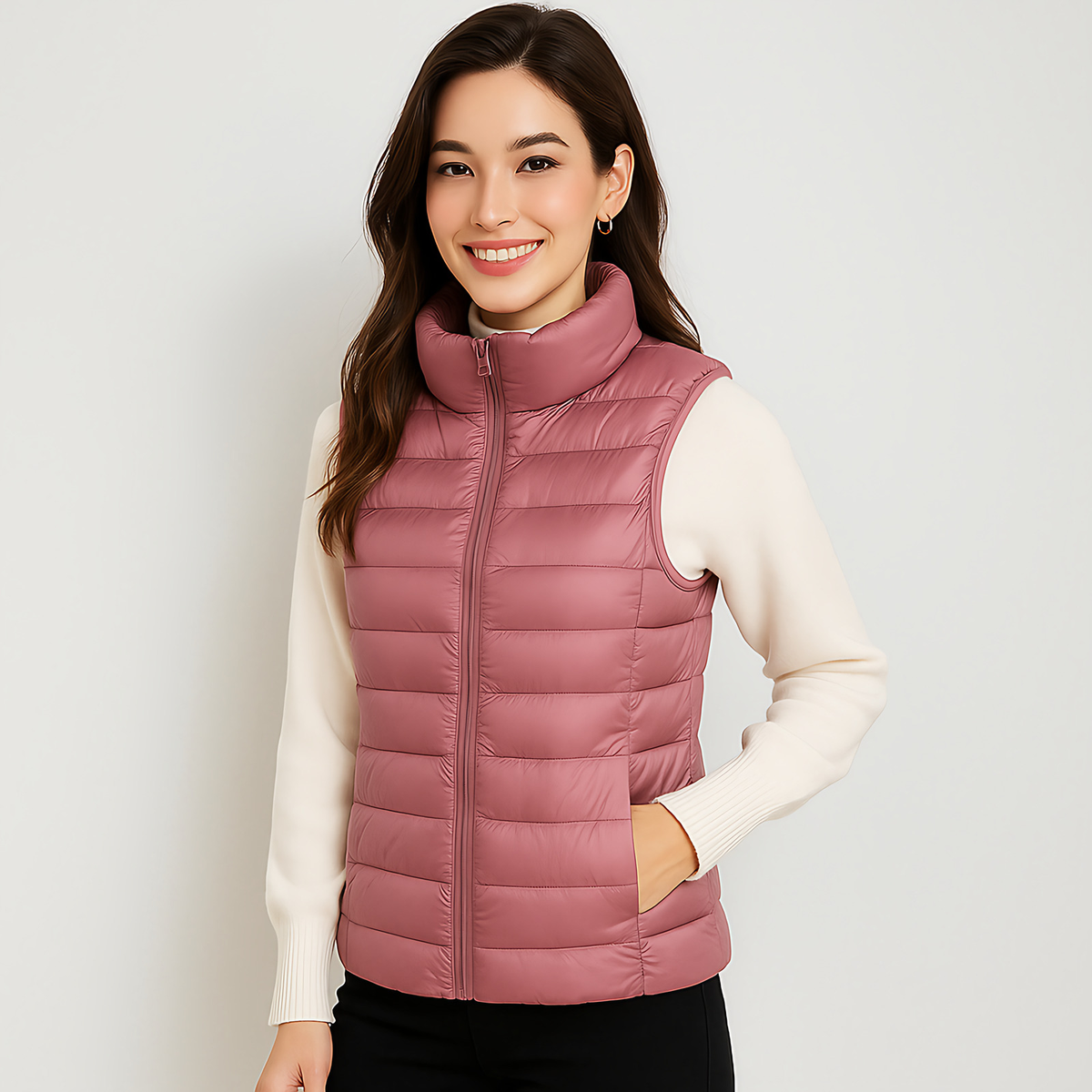 Gilet matelassé léger femme à col montant, treize coloris, rosa