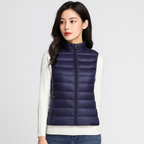 Gilet matelassé léger femme à col montant, treize coloris, bleu marine