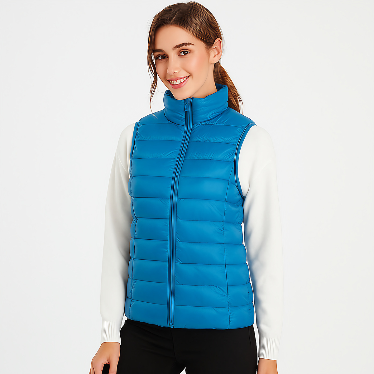 Gilet matelassé léger femme à col montant, treize coloris, bleu ciel