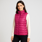 Gilet matelassé léger femme à col montant, treize coloris, fuchsia