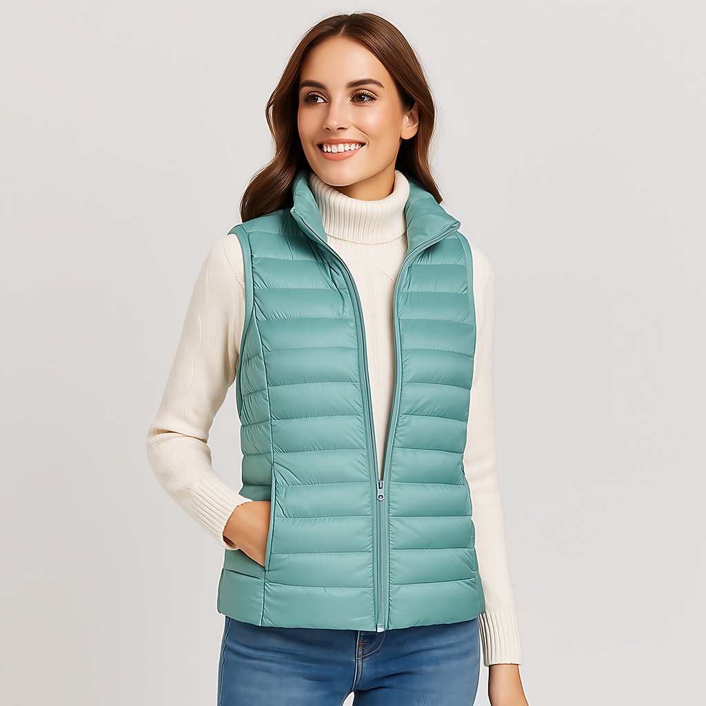 Gilet matelassé léger femme à col montant, treize coloris, turquoise