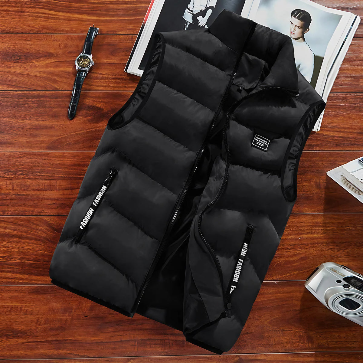 Gilet matelassé homme sans manches, zip intégral, six coloris, noir