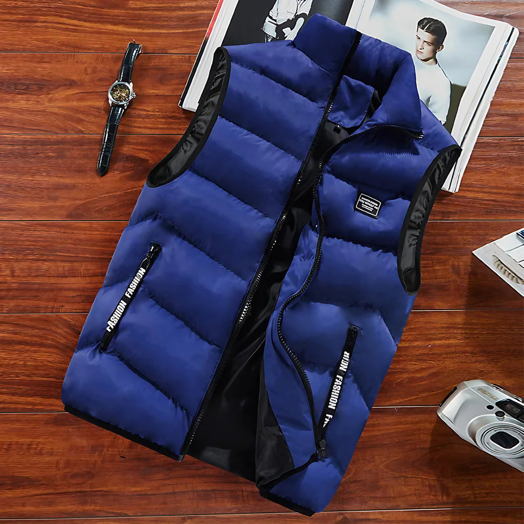 Gilet matelassé homme sans manches, zip intégral, six coloris, bleu