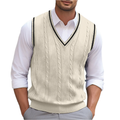 Pull sans manches homme col V uni, cinq coloris, beige