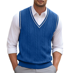 Pull sans manches homme col V uni, cinq coloris, bleu