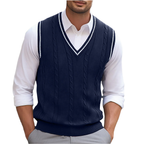Pull sans manches homme col V uni, cinq coloris, bleu foncé