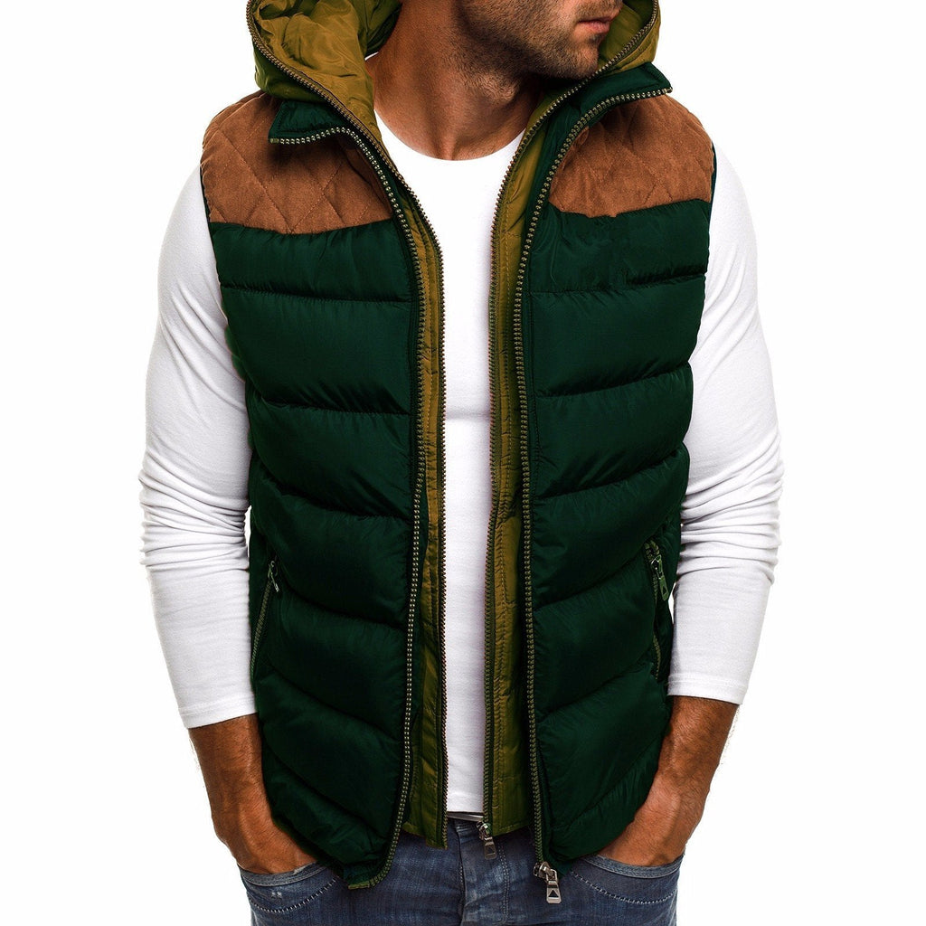 Gilet sans manches homme à capuche, doublure matelassée, vert armée