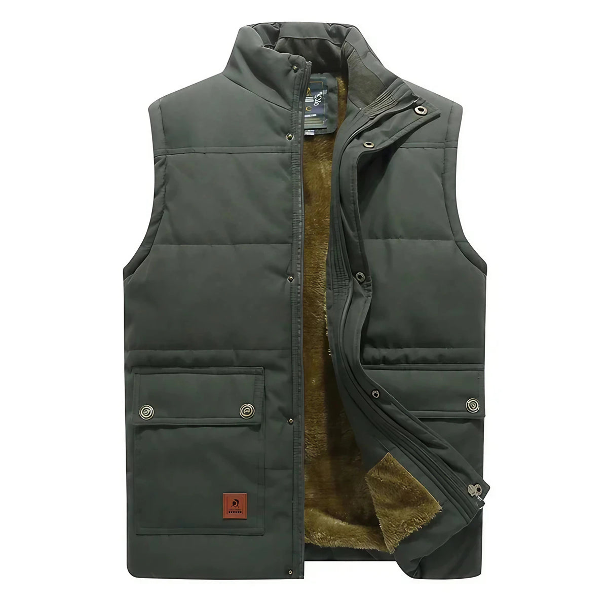 Gilet sans manches homme zippé à poches, du S au 3XL, vert kaki
