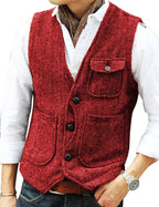 Gilet sans manches homme vintage, boutonné, quatorze coloris, rouge