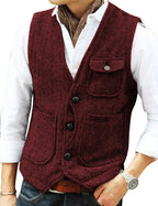 Gilet sans manches homme vintage, boutonné, quatorze coloris, bordeaux