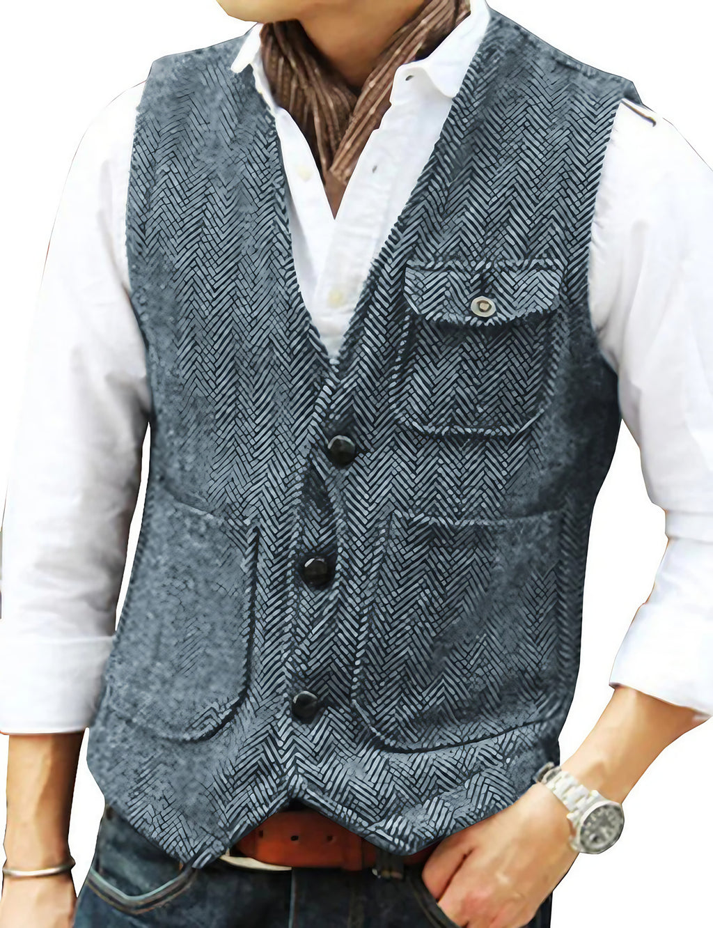 Gilet sans manches homme vintage, boutonné, quatorze coloris, bleu marine