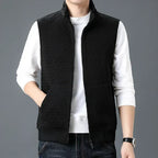 Gilet sans manches homme zippé, motif carreaux texturé, noir