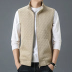 Gilet sans manches homme zippé, motif carreaux texturé