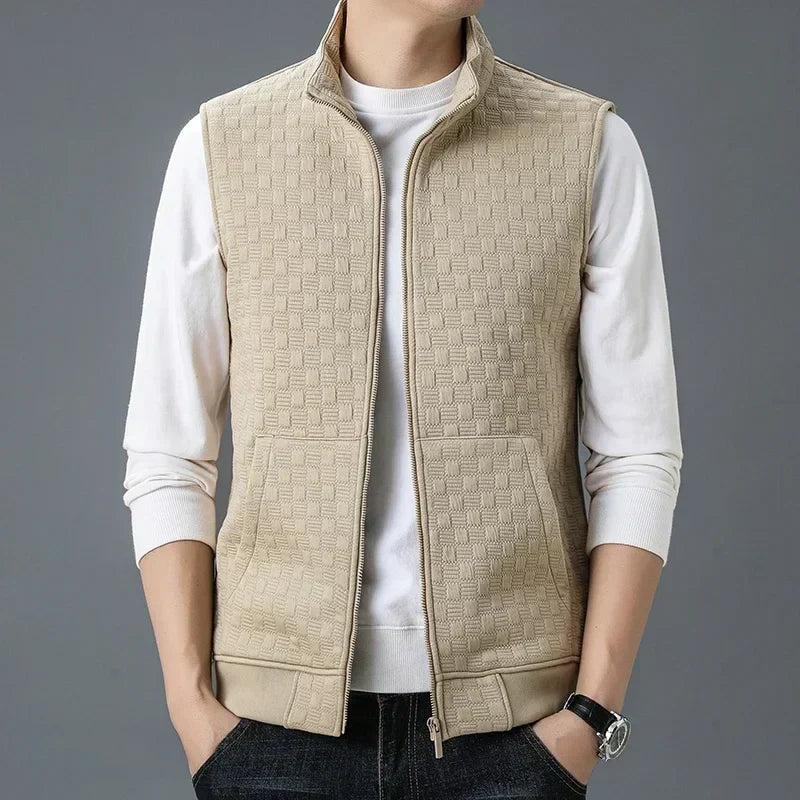 Gilet sans manches homme zippé, motif carreaux texturé