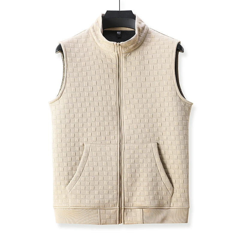 Gilet sans manches homme zippé, motif carreaux texturé