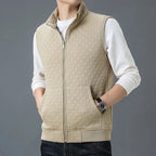 Gilet sans manches homme zippé, motif carreaux texturé, kaki