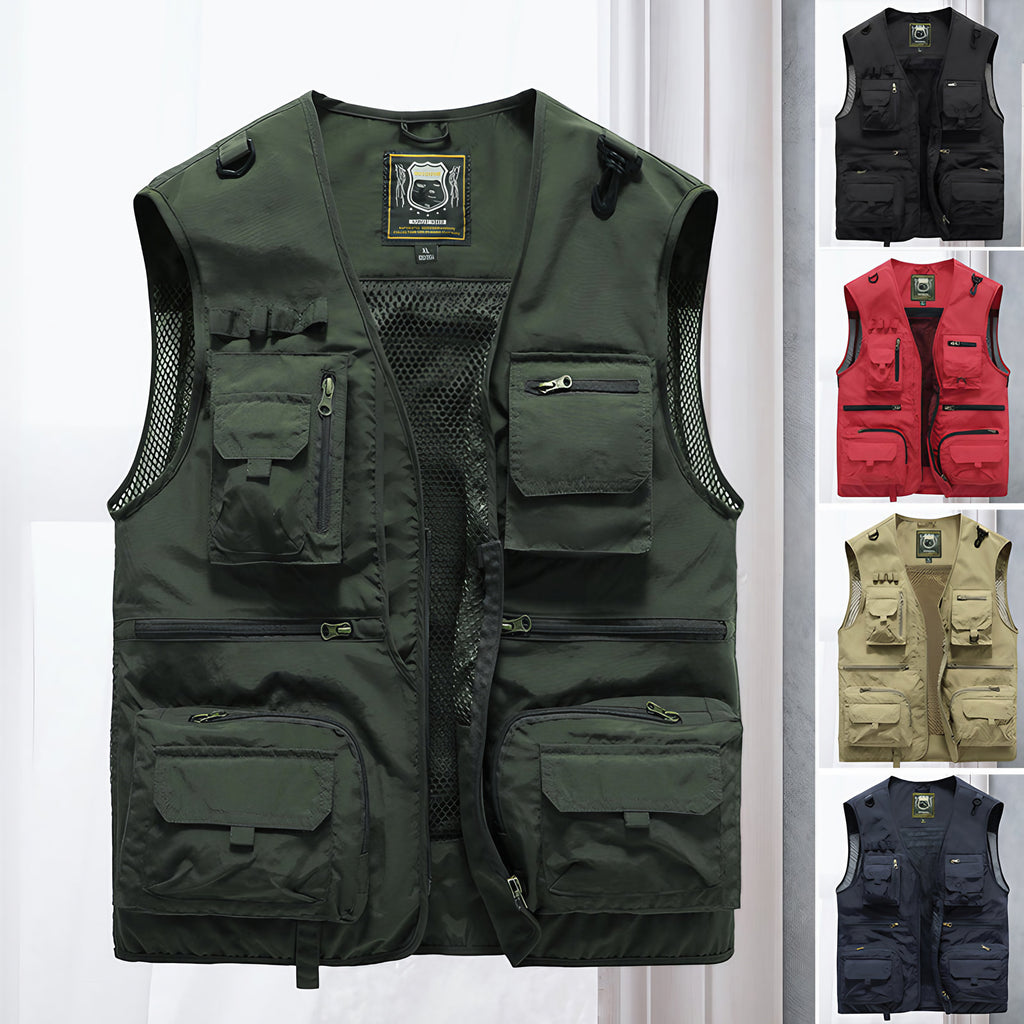 Gilet multipoches homme sans manches, randonnée et pêche