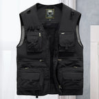 Gilet multipoches homme sans manches, randonnée et pêche, noir
