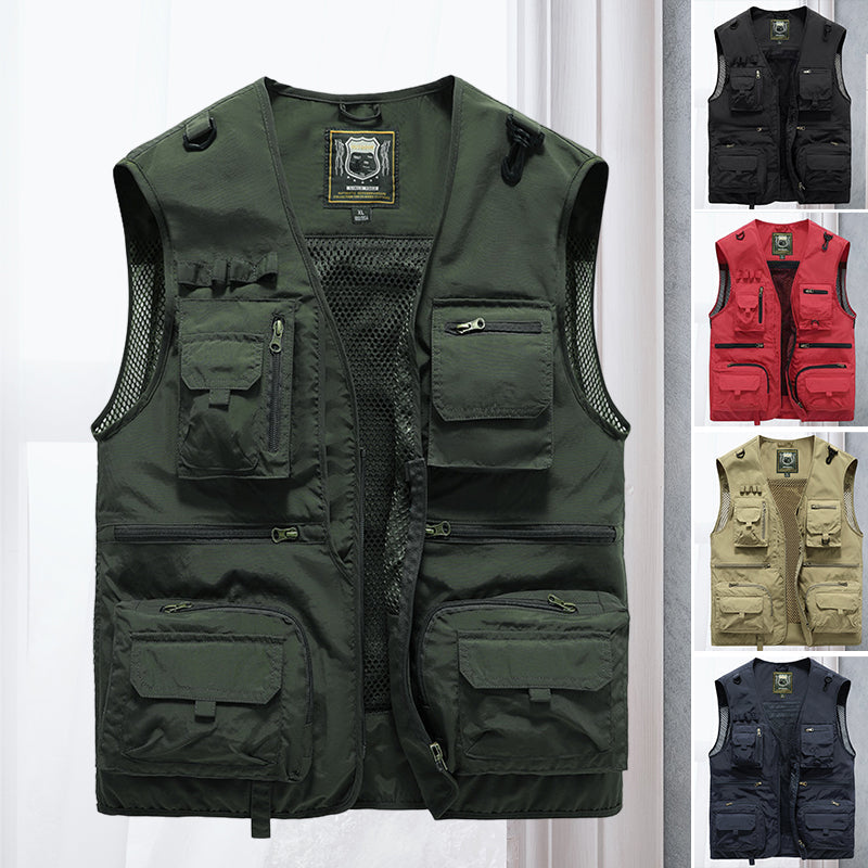 Gilet multipoches homme sans manches, randonnée et pêche