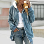 Gilet teddy femme oversize zippé, dix coloris, du S au 5XL, bleu