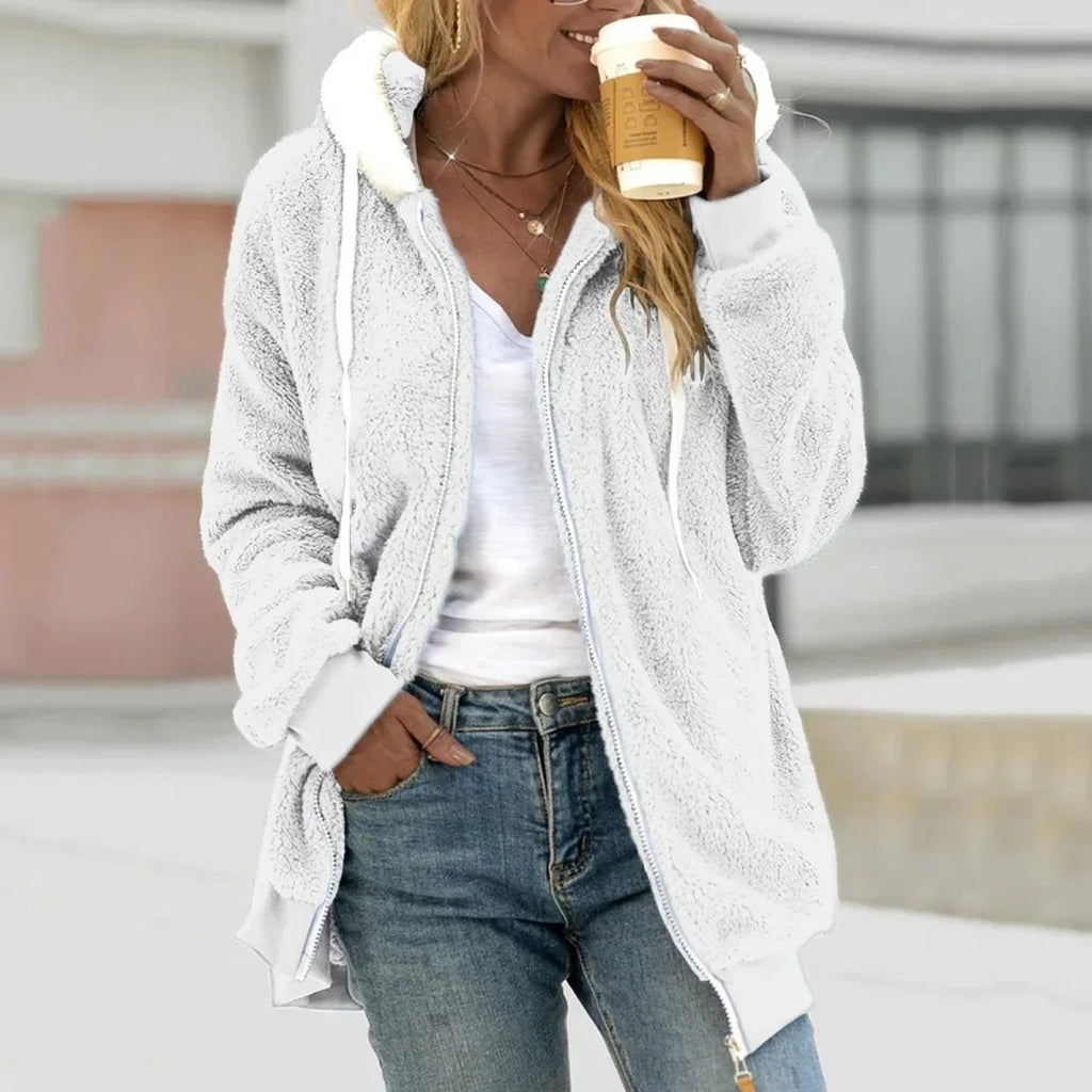 Gilet teddy femme oversize zippé, dix coloris, du S au 5XL, blanc