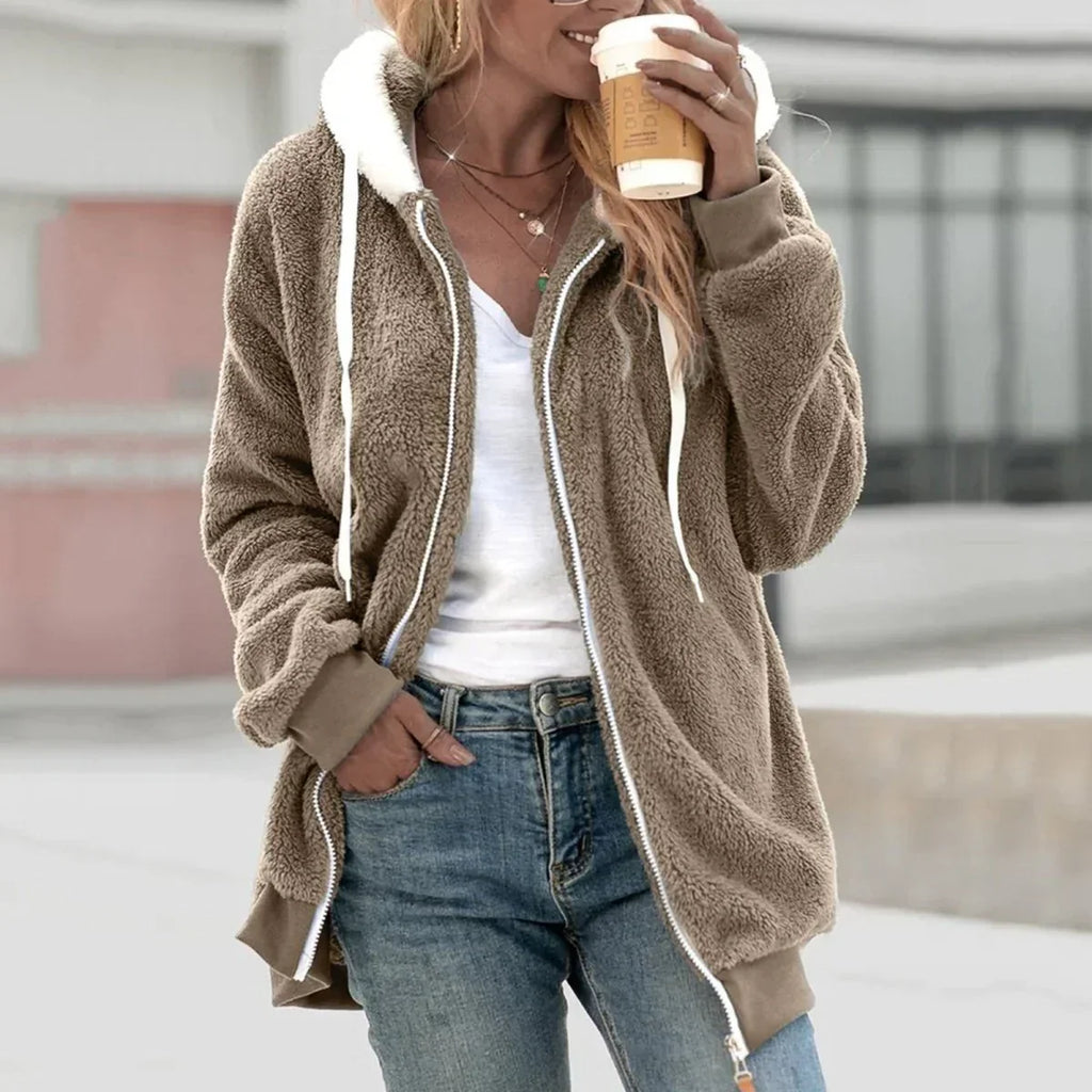 Gilet teddy femme oversize zippé, dix coloris, du S au 5XL, kaki