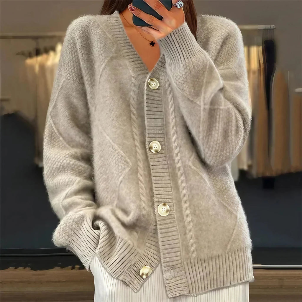 Gilet col V femme en maille tricotée, coupe fluide, du S au XL, gris