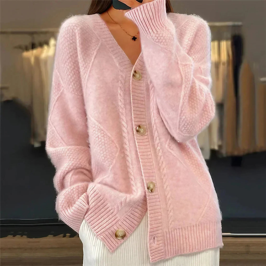 Gilet col V femme en maille tricotée, coupe fluide, du S au XL, rose