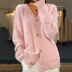 Gilet col V femme en maille tricotée, coupe fluide, du S au XL, rose