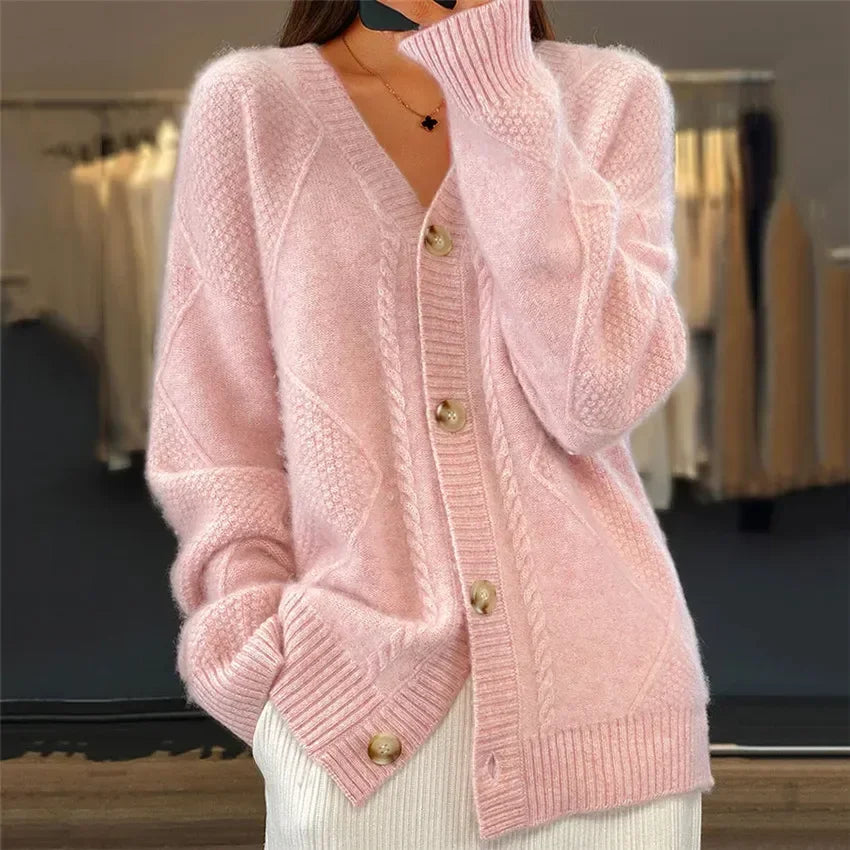 Gilet col V femme en maille tricotée, coupe fluide, du S au XL, rose