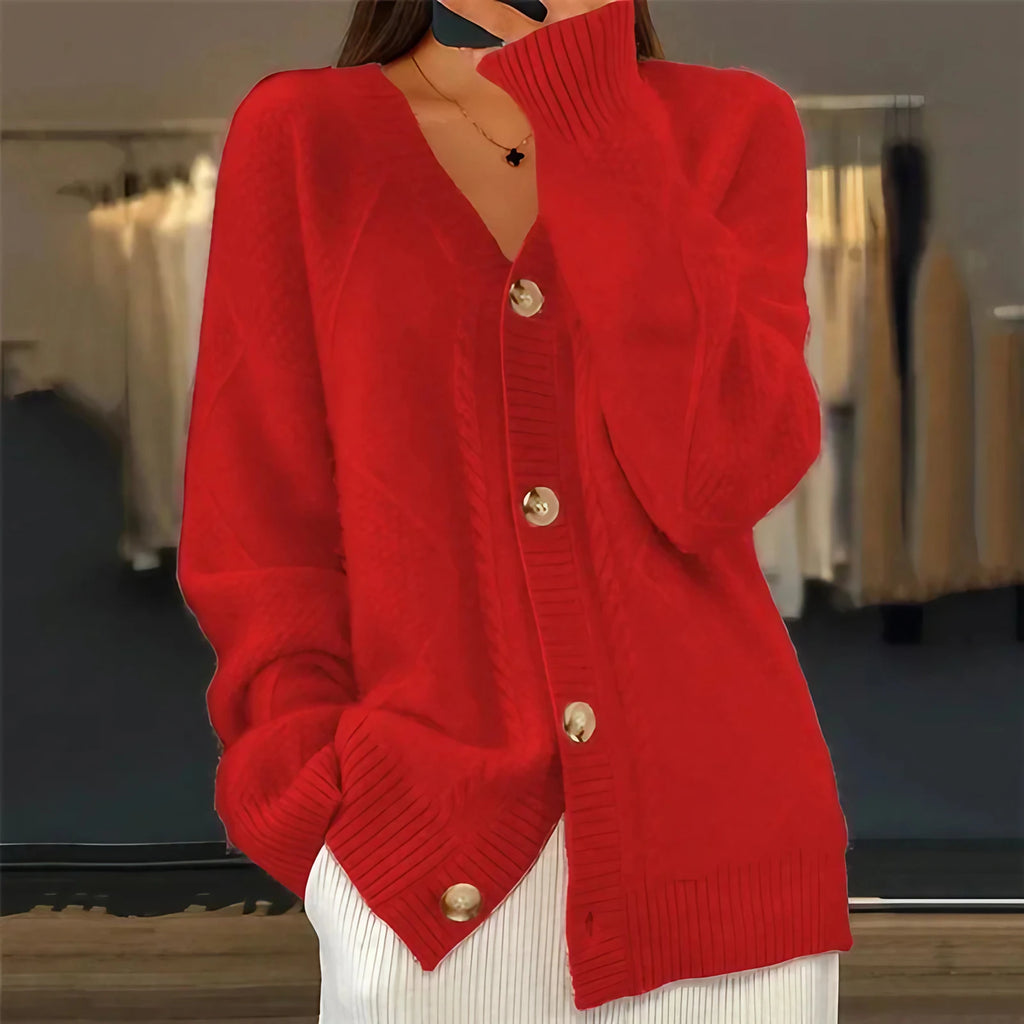 Gilet col V femme en maille tricotée, coupe fluide, du S au XL, rouge