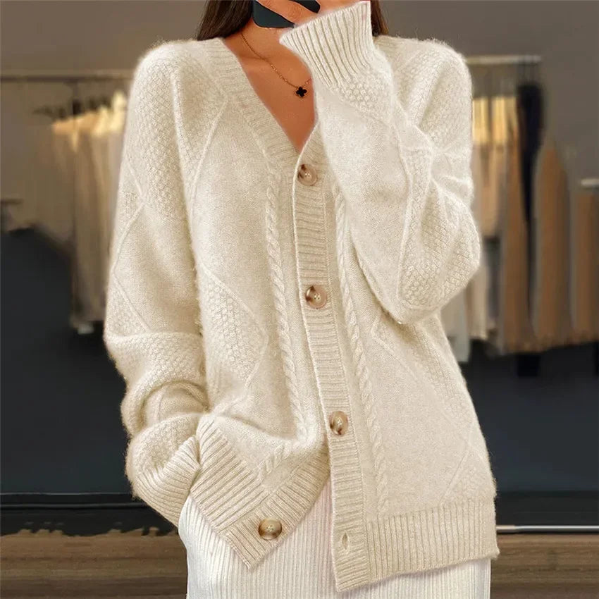 Gilet col V femme en maille tricotée, coupe fluide, du S au XL, abricot