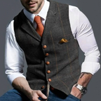 Gilet de costume homme à carreaux en tweed, huit coloris, gris foncé