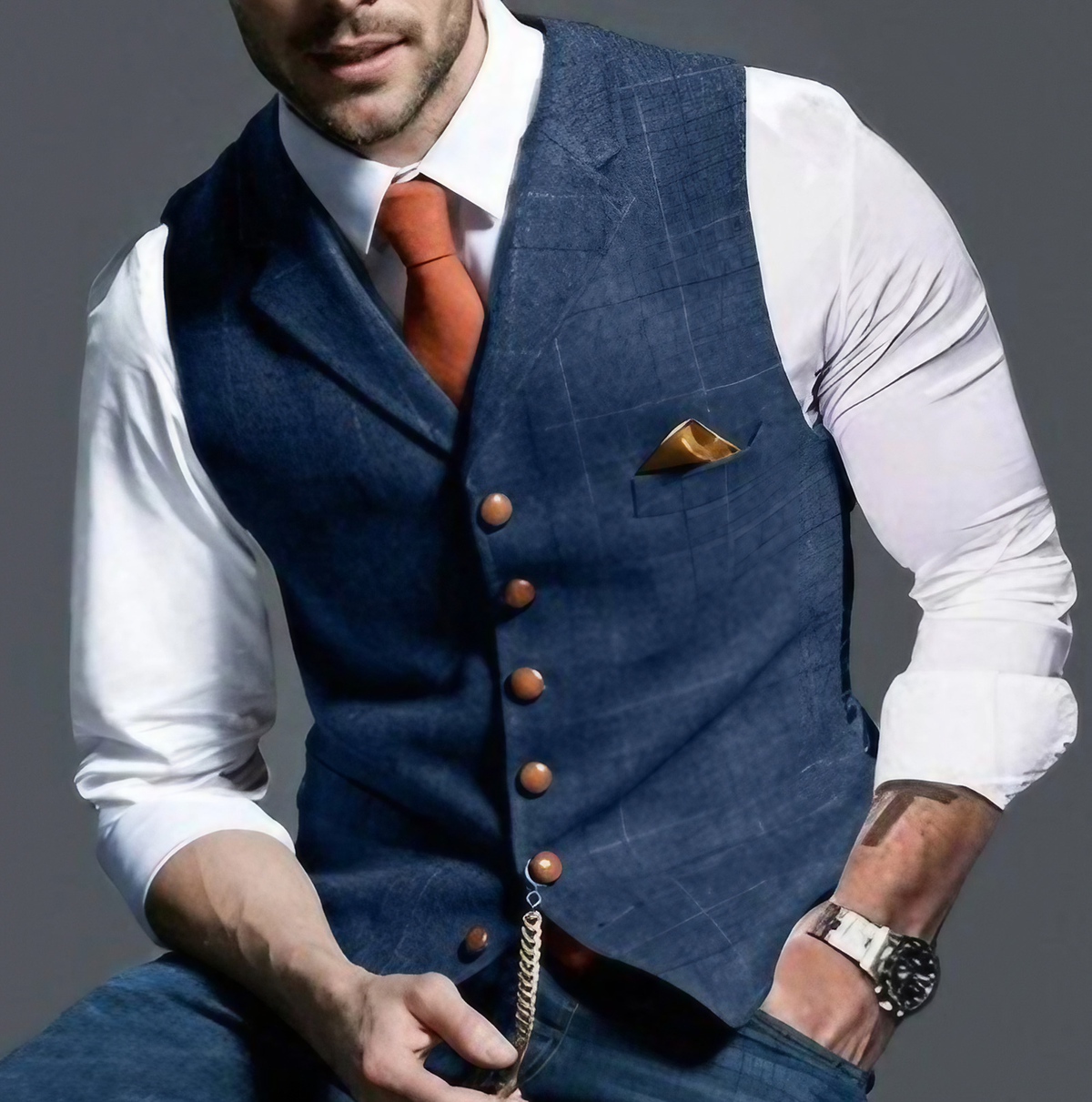 Gilet de costume homme à carreaux en tweed, huit coloris, bleu