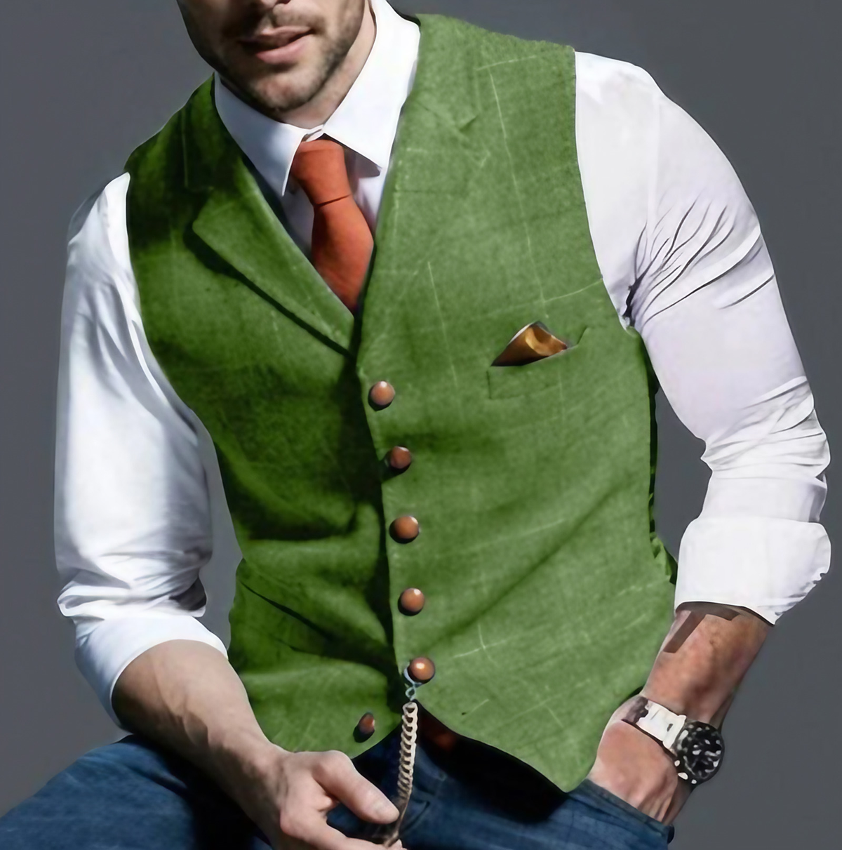Gilet de costume homme à carreaux en tweed, huit coloris, vert clair