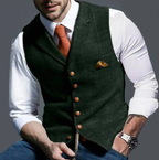 Gilet de costume homme à carreaux en tweed, huit coloris, vert foncé