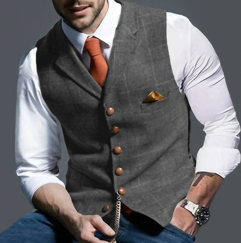 Gilet de costume homme à carreaux en tweed, huit coloris, gris