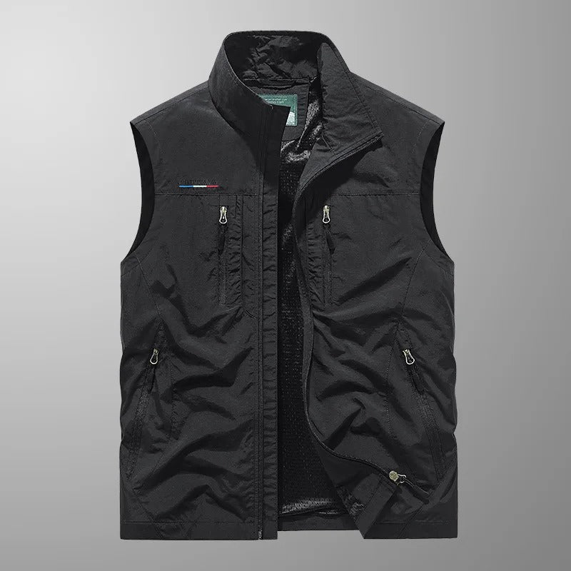 Gilet sans manches homme multipoches zippé, du M au 5XL, noir