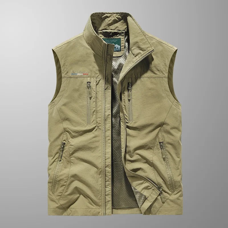 Gilet sans manches homme multipoches zippé, du M au 5XL, kaki