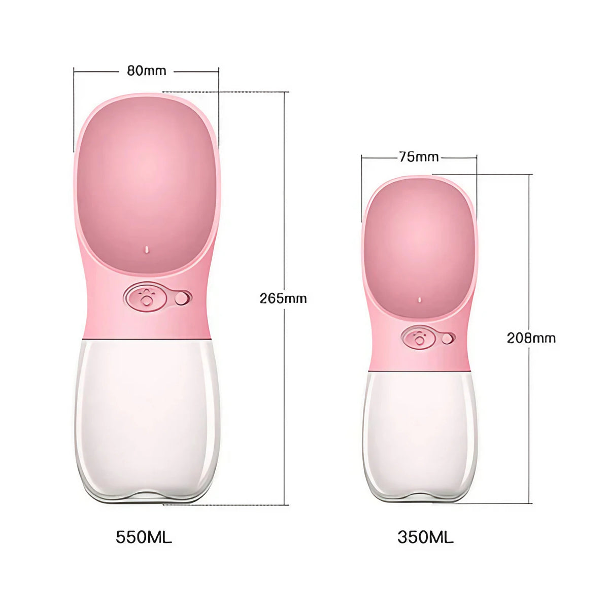 Gourde pour chien avec bol intégré, 350 ou 550 ml, rose