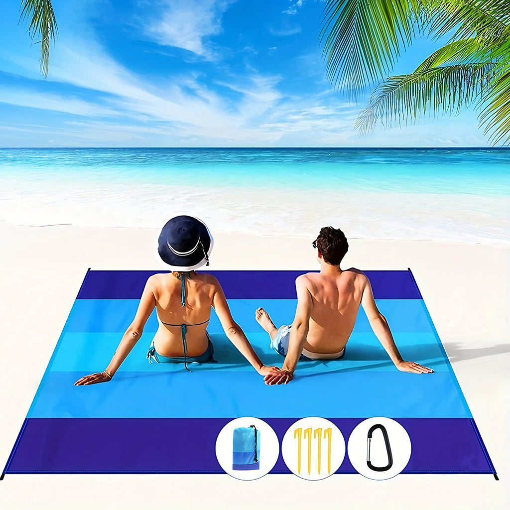 Couverture de plage imperméable anti-sable, deux grands formats, bleu