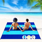 Couverture de plage imperméable anti-sable, deux grands formats, rayures bleues
