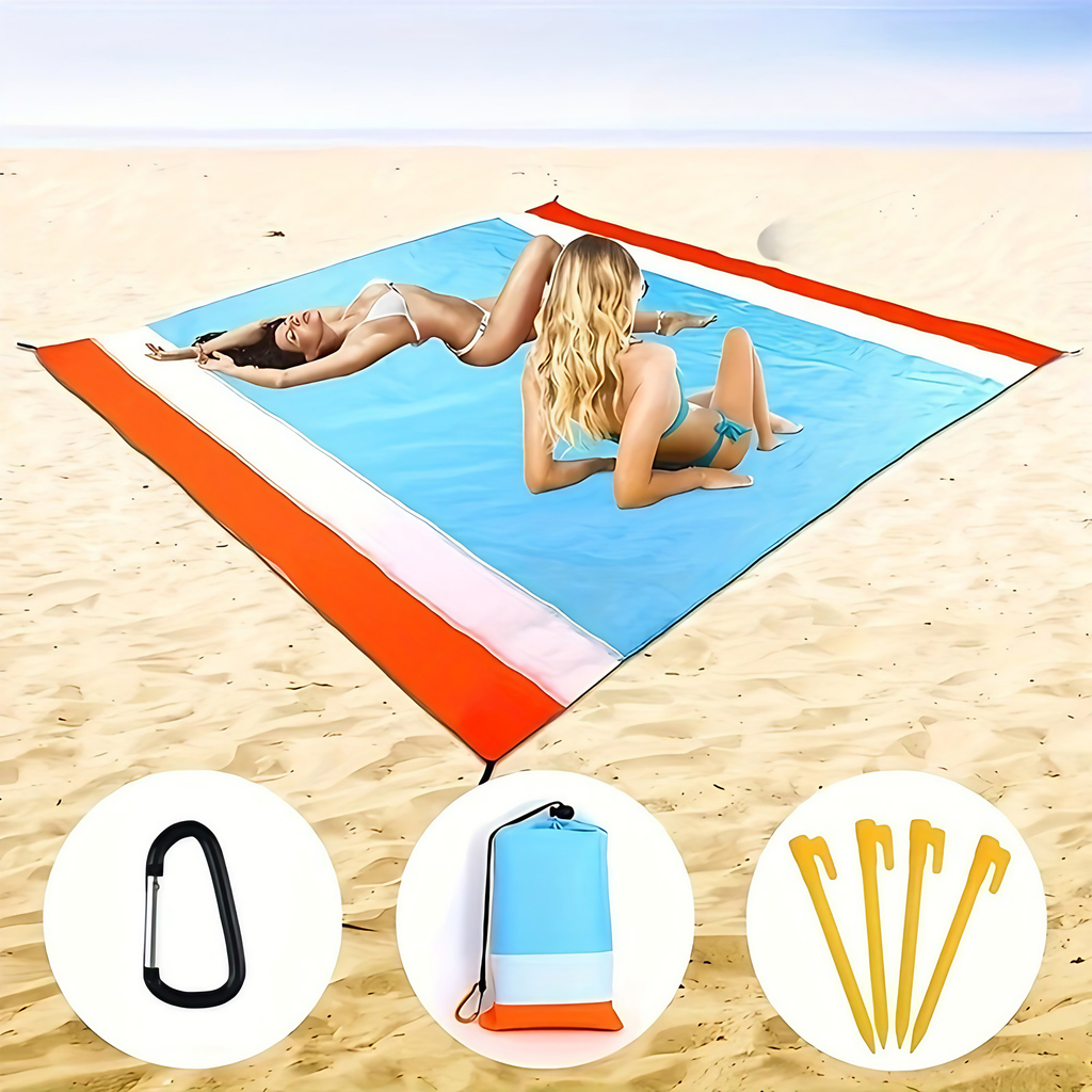 Couverture de plage imperméable anti-sable, deux grands formats, bleu et orange