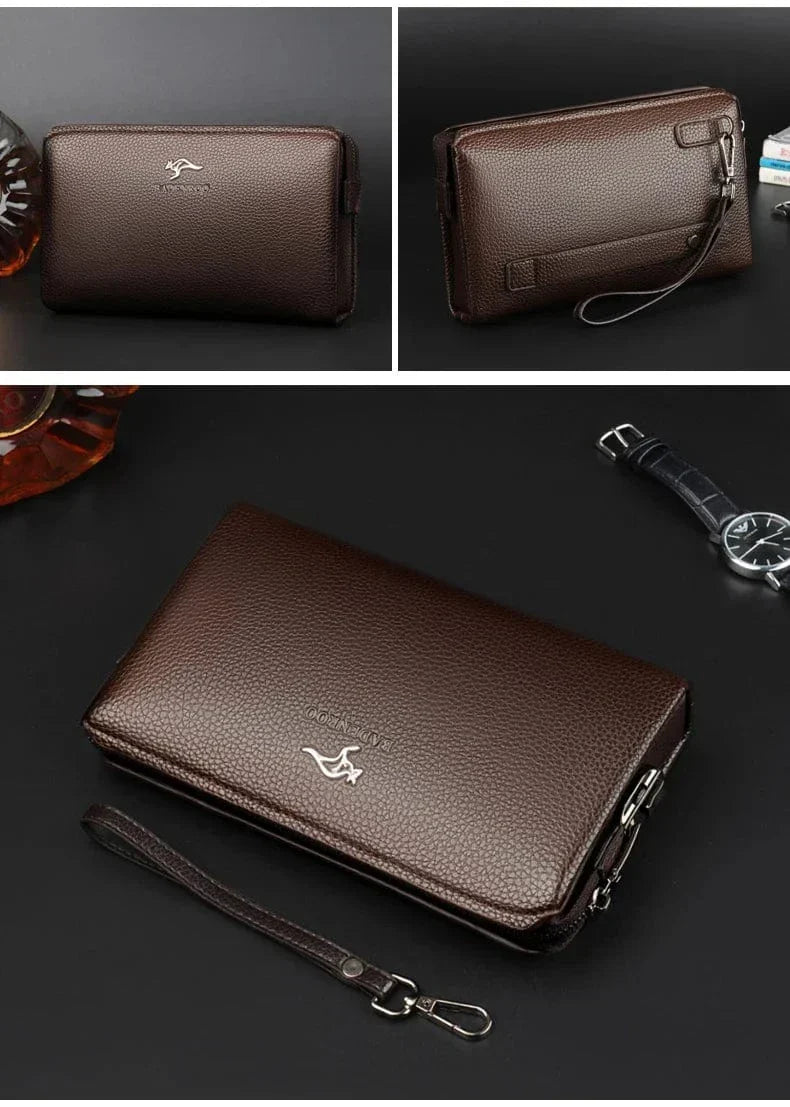 Portefeuille long homme en similicuir à double zip, 22 cm
