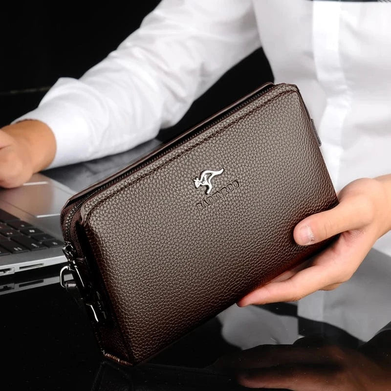 Portefeuille long homme en similicuir à double zip, 22 cm