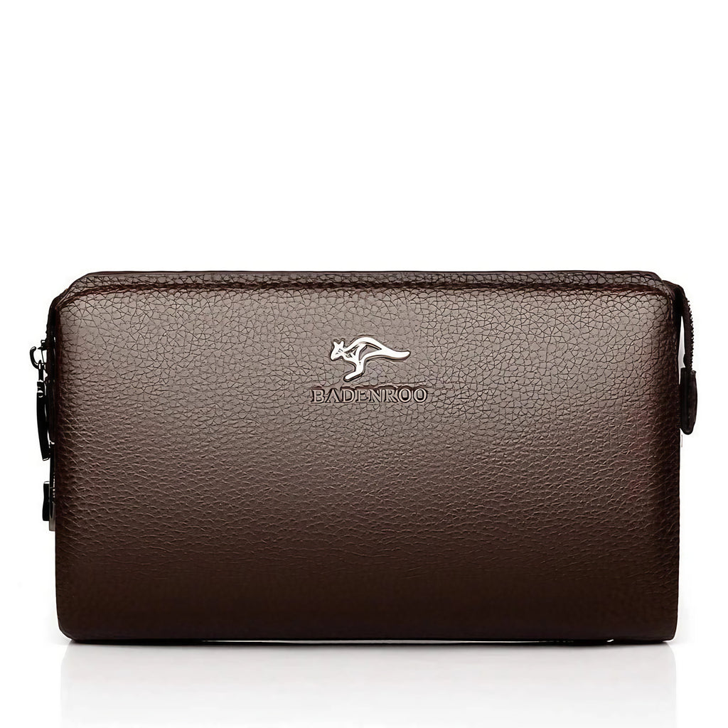 Portefeuille long homme en similicuir à double zip, 22 cm, marron