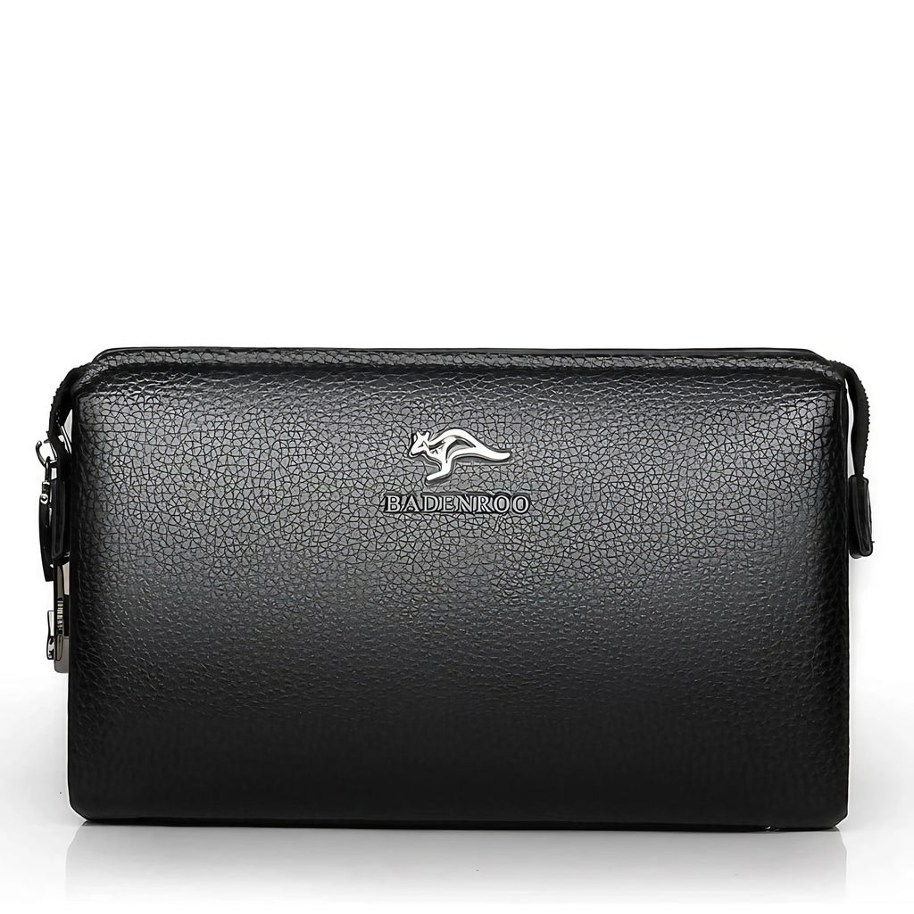 Portefeuille long homme en similicuir à double zip, 22 cm, noir