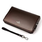 Portefeuille long homme en similicuir à double zip, 22 cm