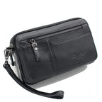 Grand portefeuille homme en cuir, 23 cm, poche monnaie zippée, noir